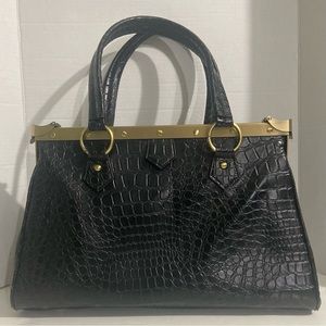Missco Girl women black faux leather, gold hardware mini tote hand bag. Used.